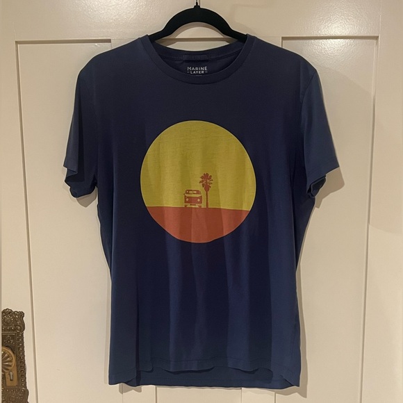 Marine Layer Soft Short Sleeve Graphic Tee Blue Vintage Bus on the Horizon Small - Picture 1 of 10